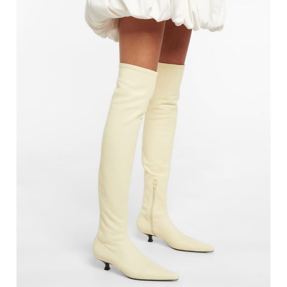 Khaite Volos Leather Over-the-knee Kitten Heel Boots Butter Cream Fall Size 6.5 - Picture 2 of 15